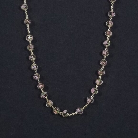 Lampwork Rose Bead Necklace Pink Roses in Sparkly Faceted Glass Beads - Picture 4 of 16